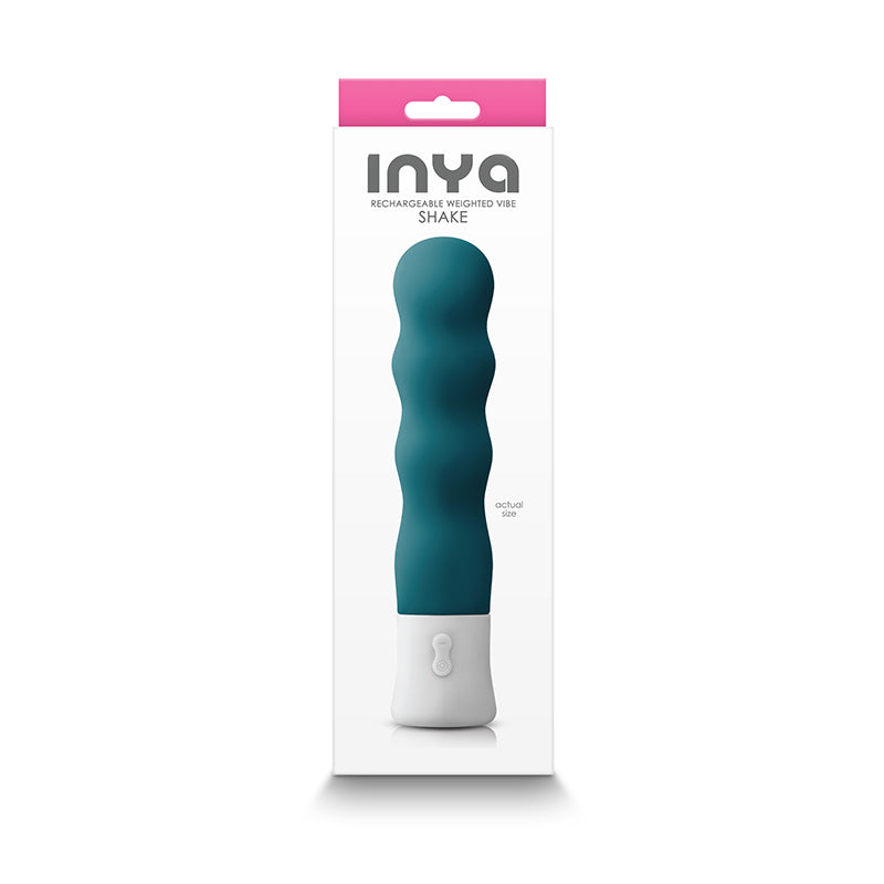 Dark teal and white rechargeable vibrator with a wavy texture.
