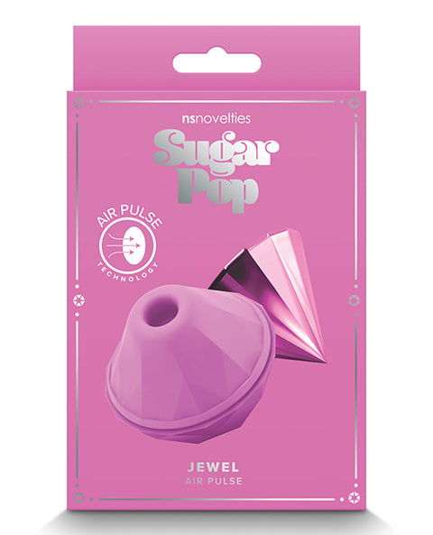 Sugar Pop Jewel air pulse clitoral stimulator in pink, shown in retail packaging