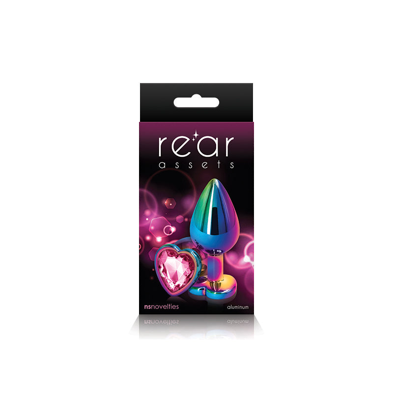Multicolor heart anal plug made of pink aluminum.