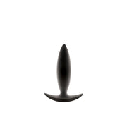 Black silicone anal plug with a spade-shaped base.