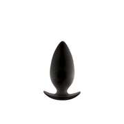 Black silicone anal plug with a spade-shaped base.