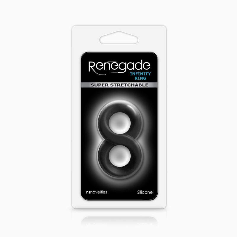 Black Renegade Infinity silicone cock ring in packaging.