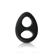 Black silicone cock ring with two openings.