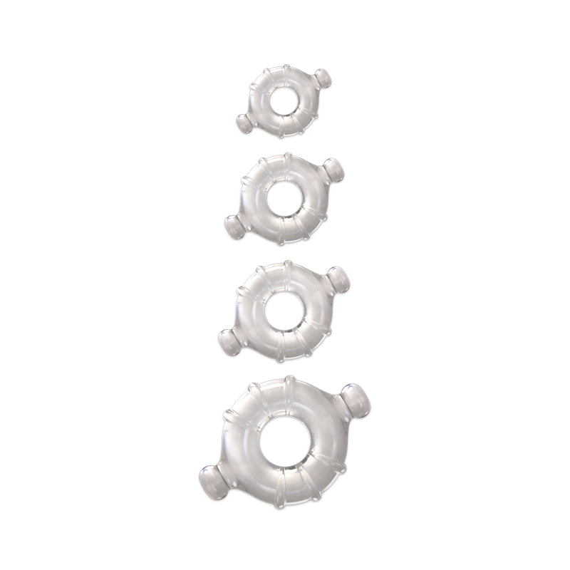 Four clear TPE constriction rings of varying sizes.