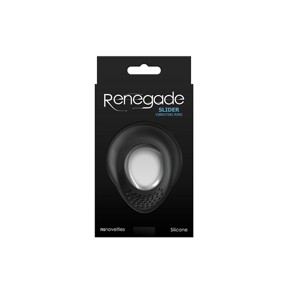 Renegade Slider vibrating cock ring in black silicone.