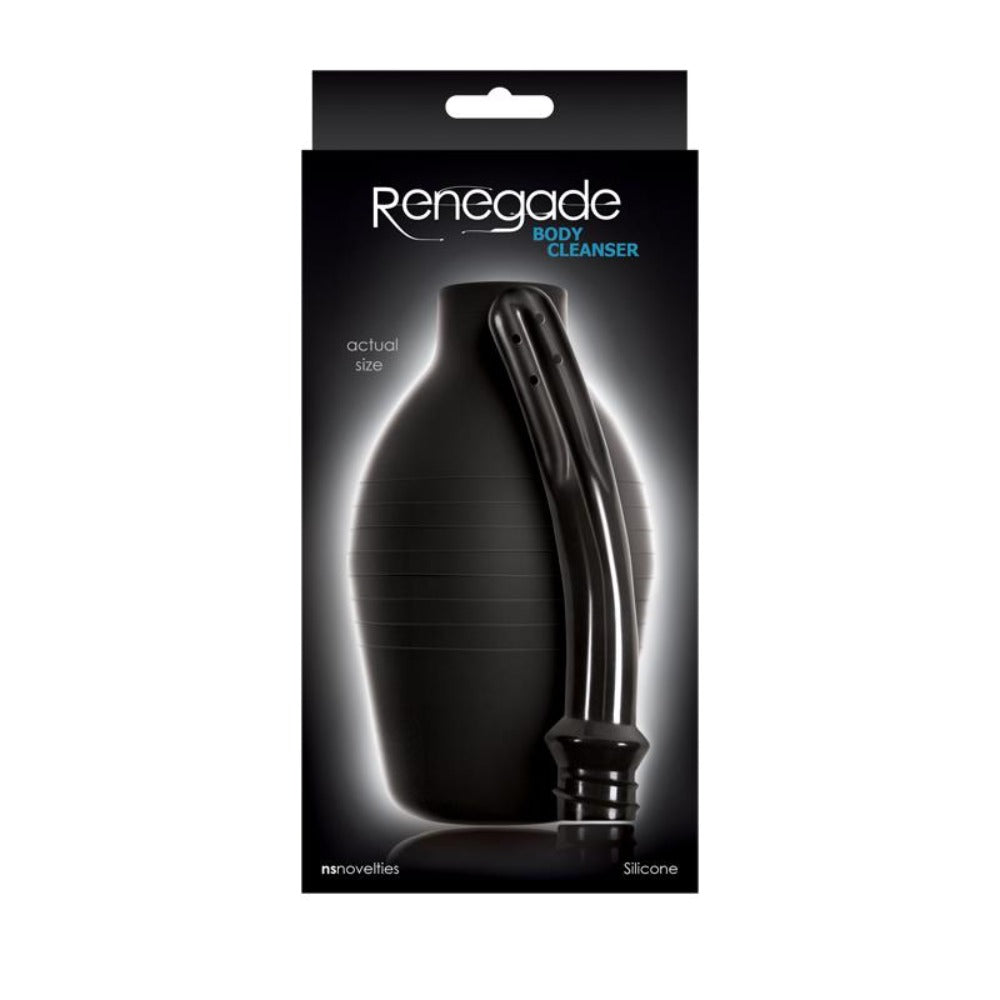 Black Renegade body cleanser bulb with a flexible nozzle.