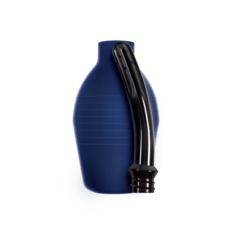 Blue bulb douche with a black angled nozzle.