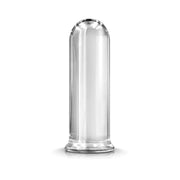 Clear borosilicate glass toy with a rounded top and flared base.