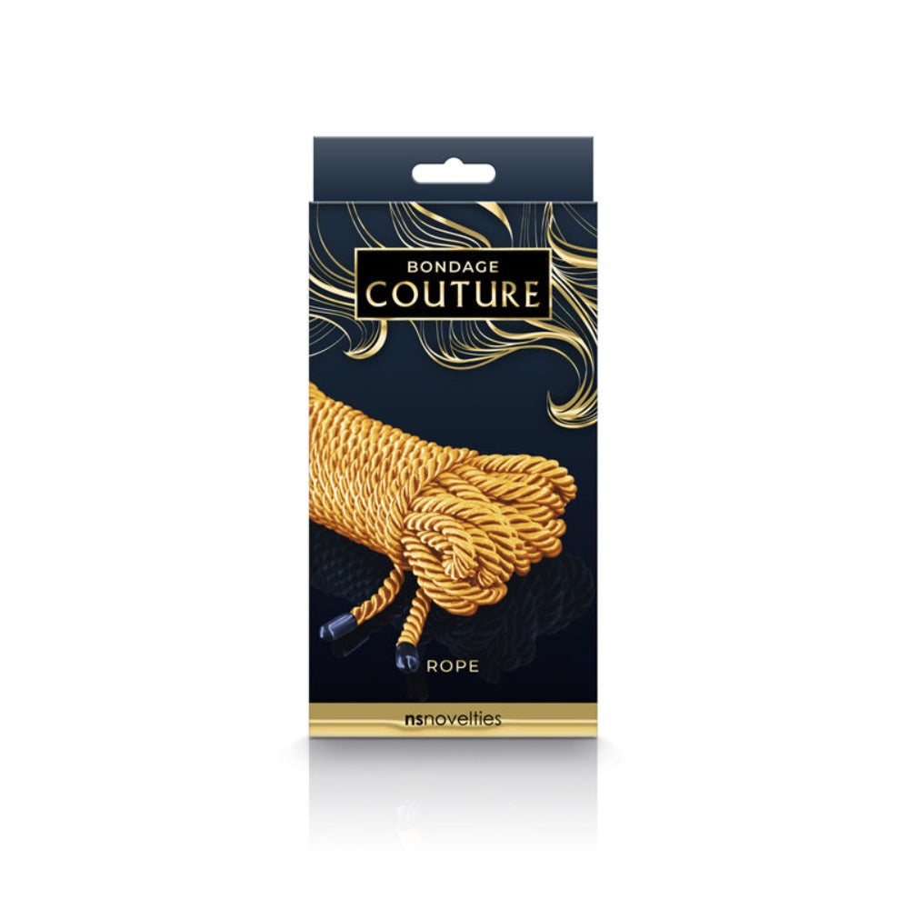 Gold bondage rope with "Bondage Couture" branding.