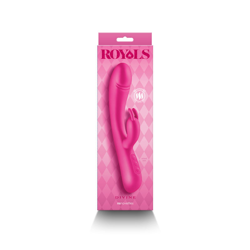 Metallic pink silicone vibrator in its packaging.