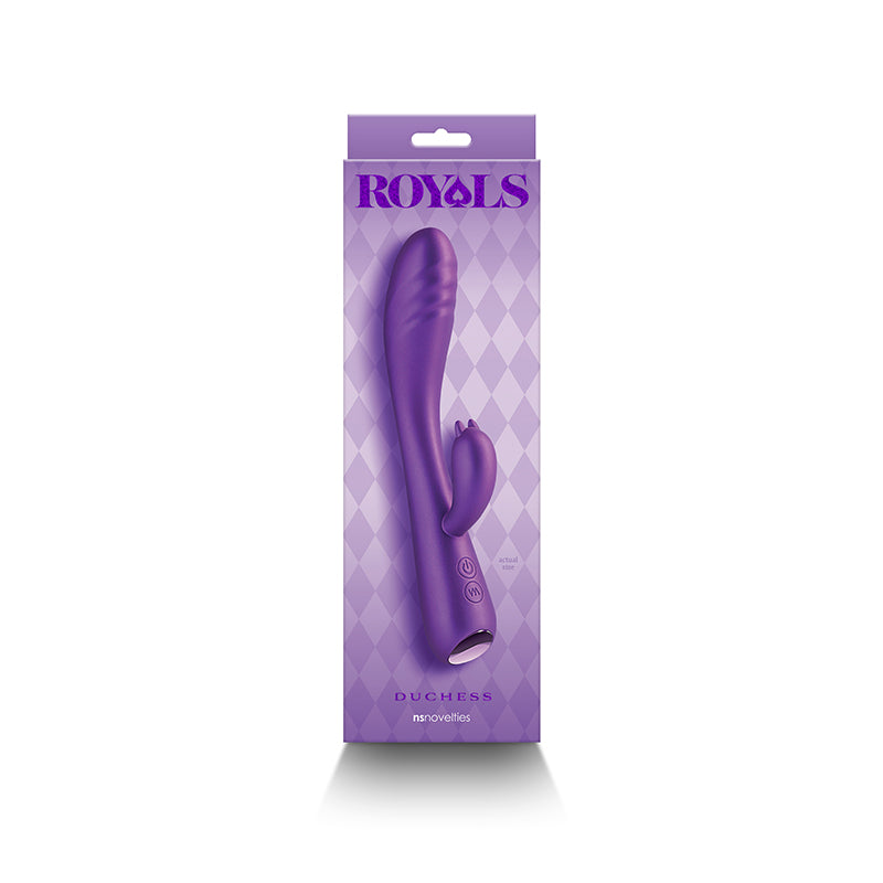 Metallic purple Duchess vibrator in its packaging.