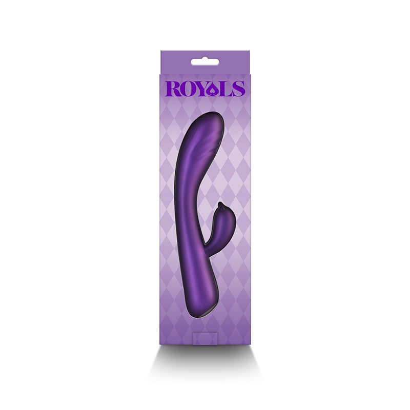 Metallic purple Duchess vibrator in its packaging.