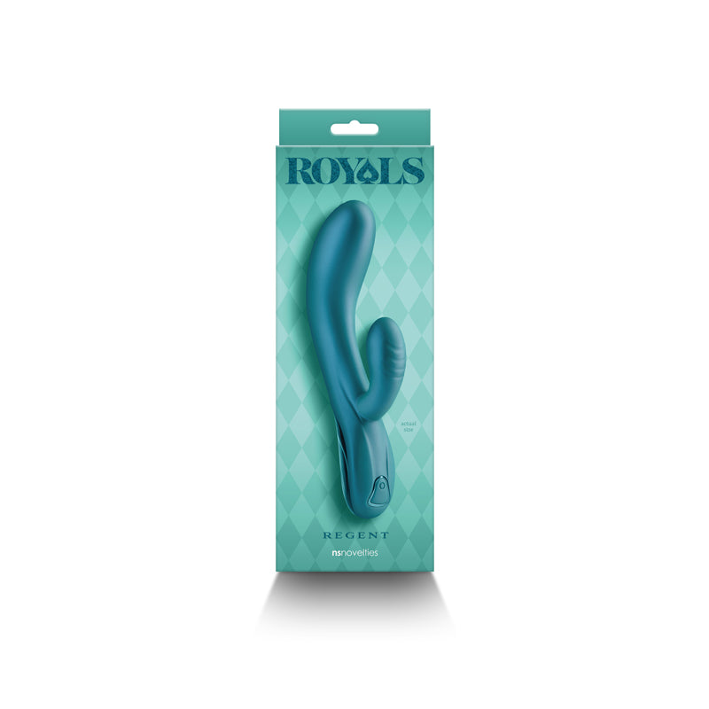 Regent rechargeable silicone vibrator in metallic green.