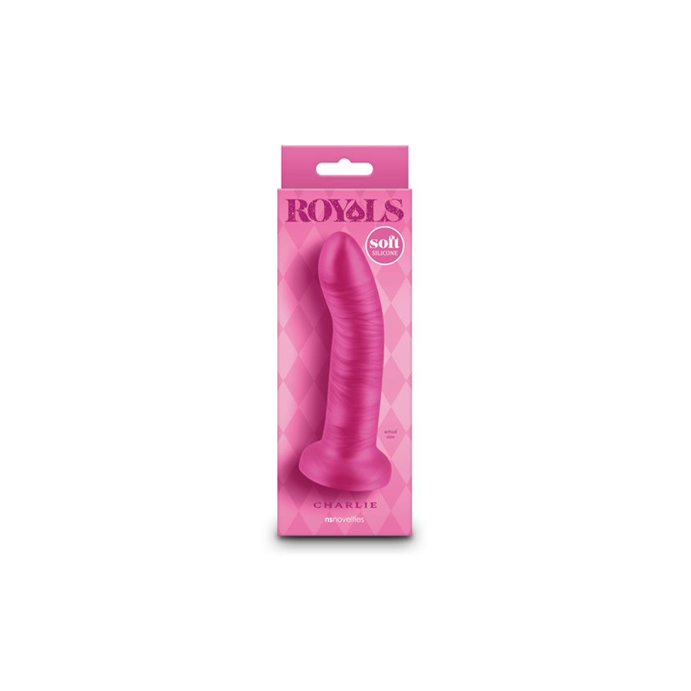 Pink 5-inch silicone suction cup dildo in Royals packaging.