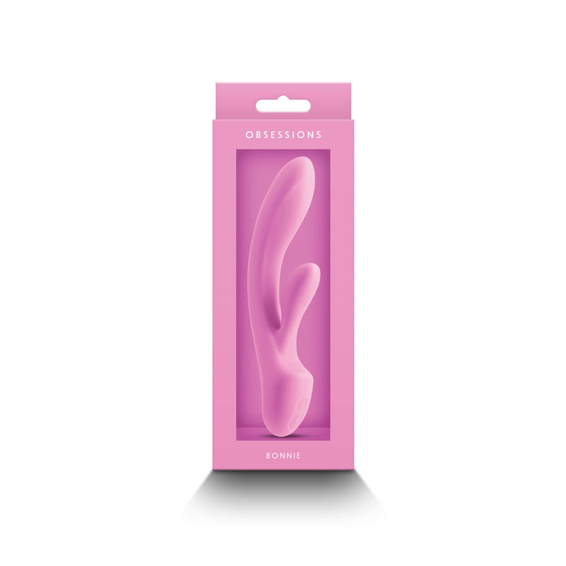 A light pink silicone vibrator named Bonnie in its packaging.
