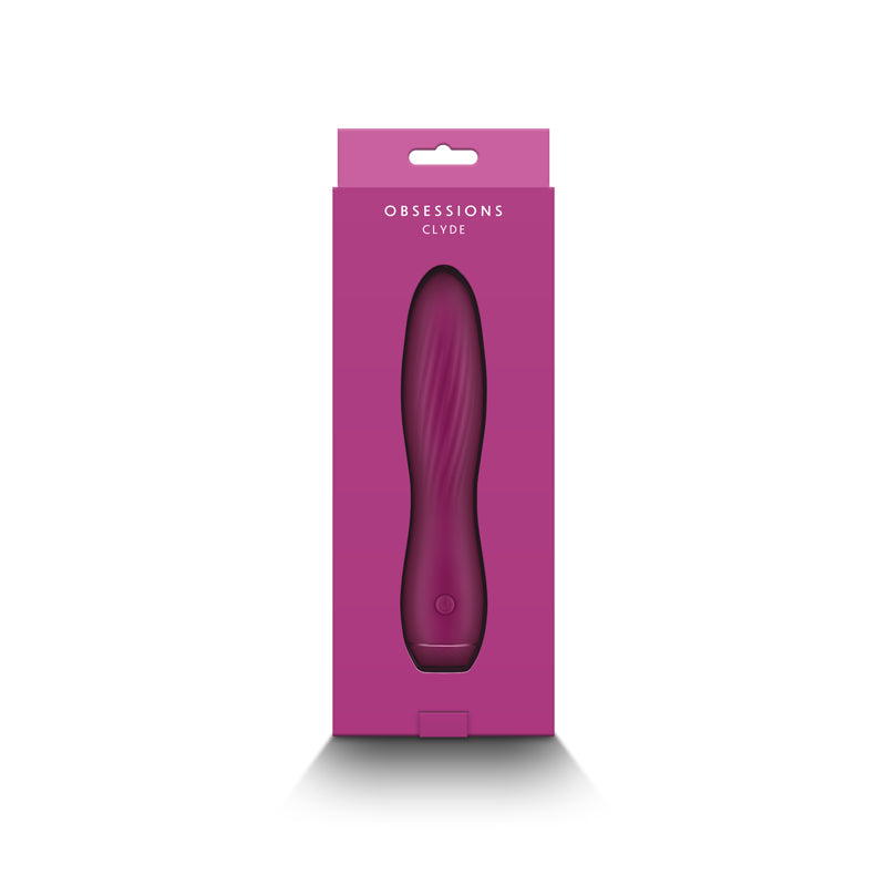 Dark pink Clyde Thruster vibrator in its packaging.