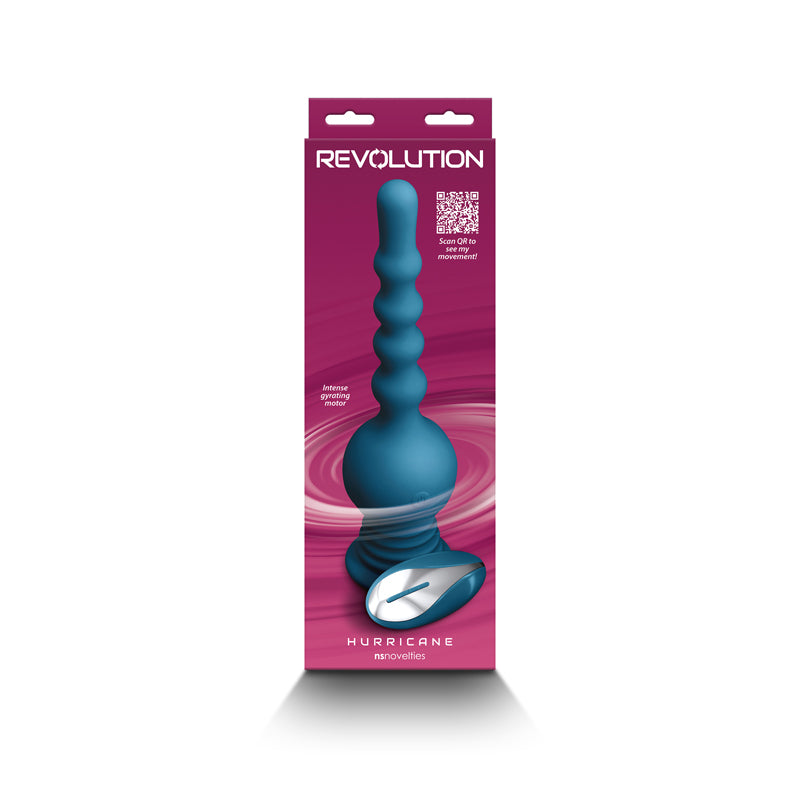 A teal massager with a ribbed shaft and a rounded base on its packaging.