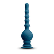 Blue ribbed massager with a bulbous base and a fluted bottom.