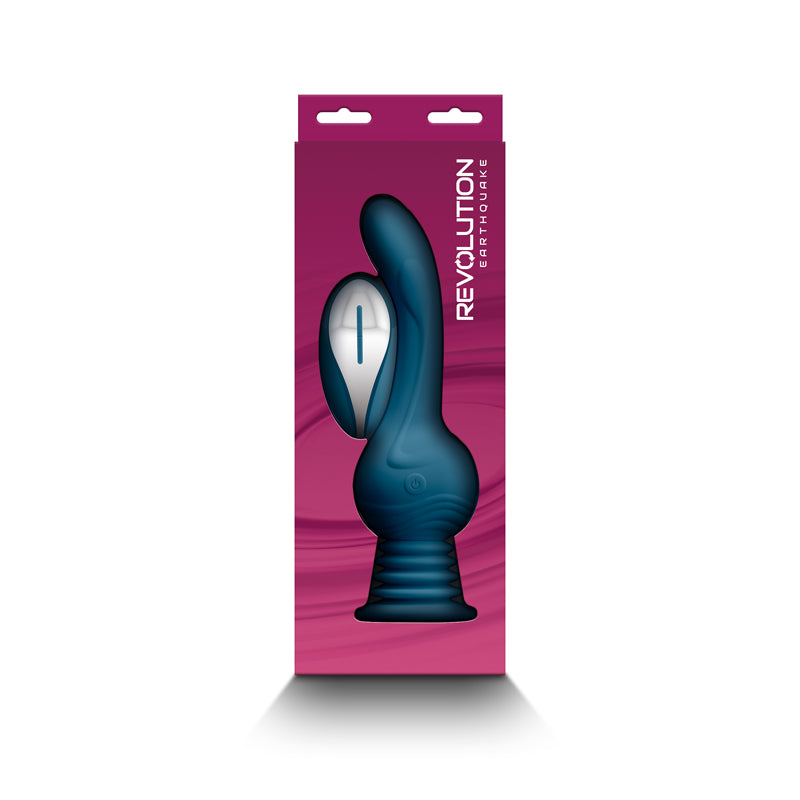 Teal rechargeable remote massager with a curved head and ribbed base.