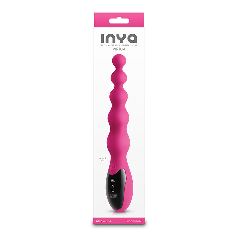 Pink beaded vibrator with digital display and power button.