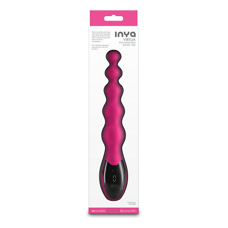 Pink silicone beaded vibrator with digital display and power button.