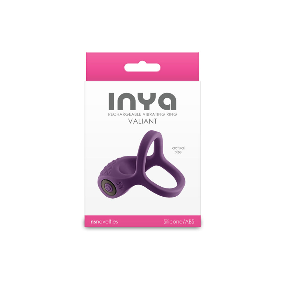 Berry colored INYA Valiant vibrating silicone cock ring.