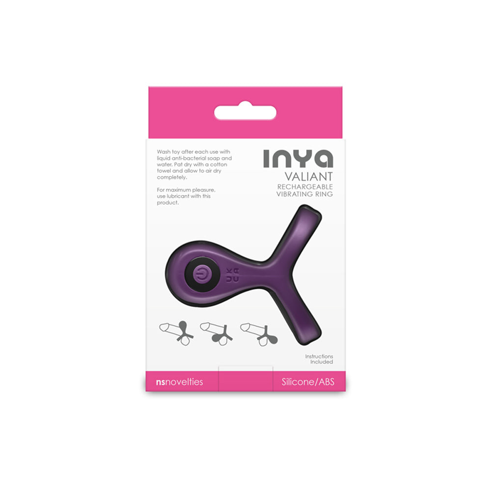 Berry colored silicone vibrating cock ring with power button and charging port.