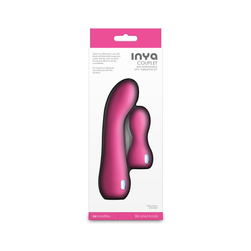 Pink INYA Couplet rechargeable silicone vibrator and bullet set.