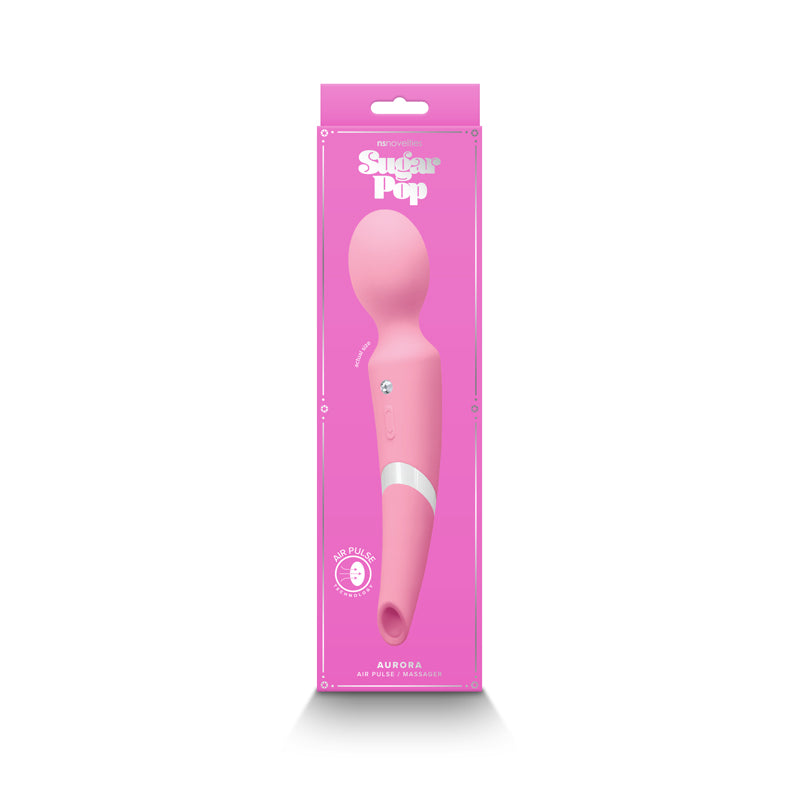 Pink Sugar Pop Aurora Air Pulse massager with a silver band.