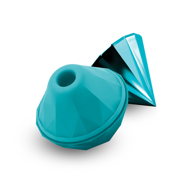 Teal air pulse suction vibrator made of silicone.