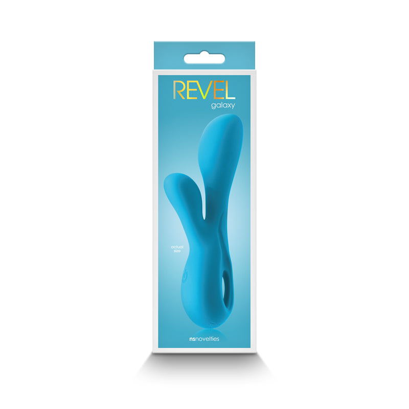 Blue dual motor silicone vibrator in packaging.
