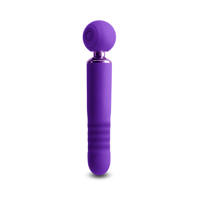Purple vibrator with a rounded head and ribbed handle.