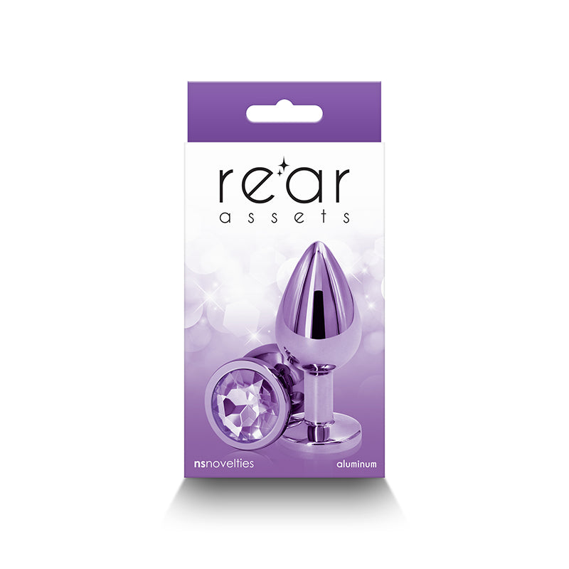 Purple aluminum anal plug with a jeweled base.
