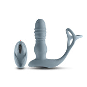 A grey remote-controlled thrusting prostate cock ring with a loop.