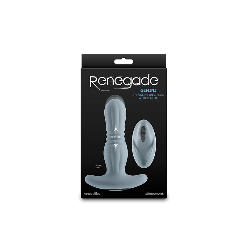 Gray silicone Gemini remote prostate massager by Renegade.