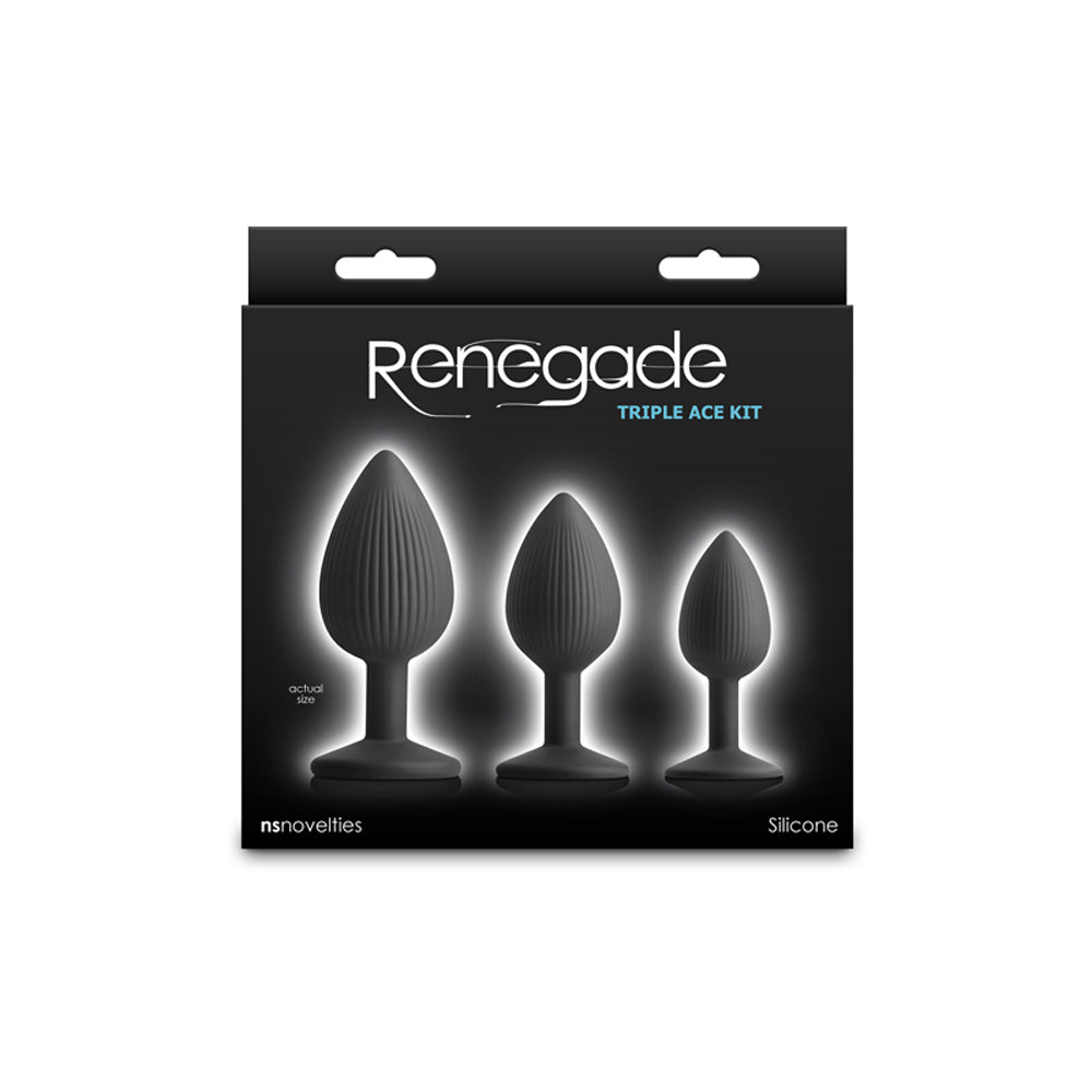 Renegade Silicone Anal Plug Triple Ace Kit in Black.