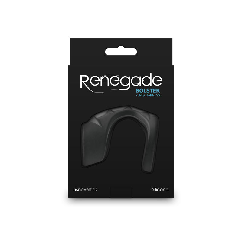 Black silicone penis harness by Renegade.