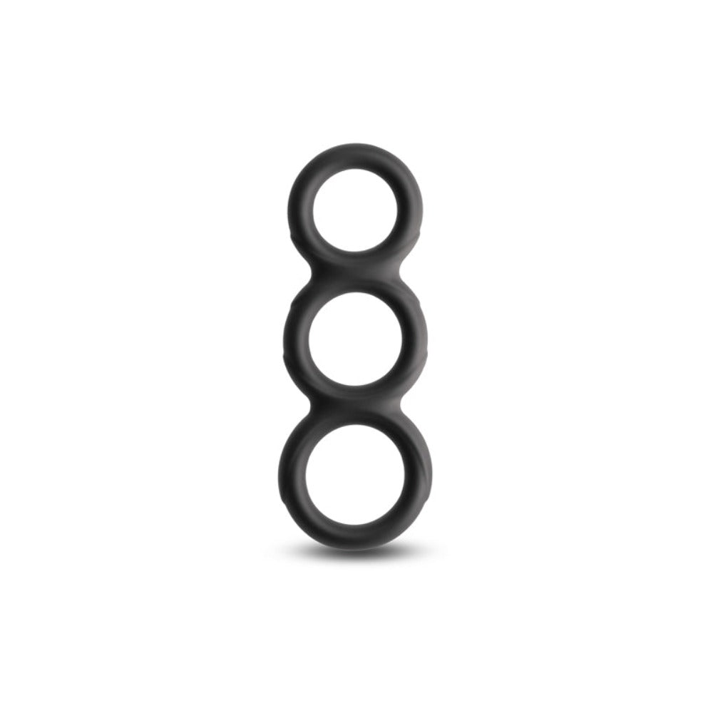 Black threefold stretchy cock ring.