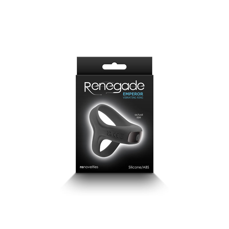 Renegade Emperor vibrating ring on black packaging.