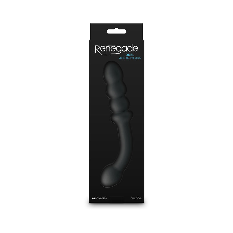 Black silicone dual ended massager with anal beads.