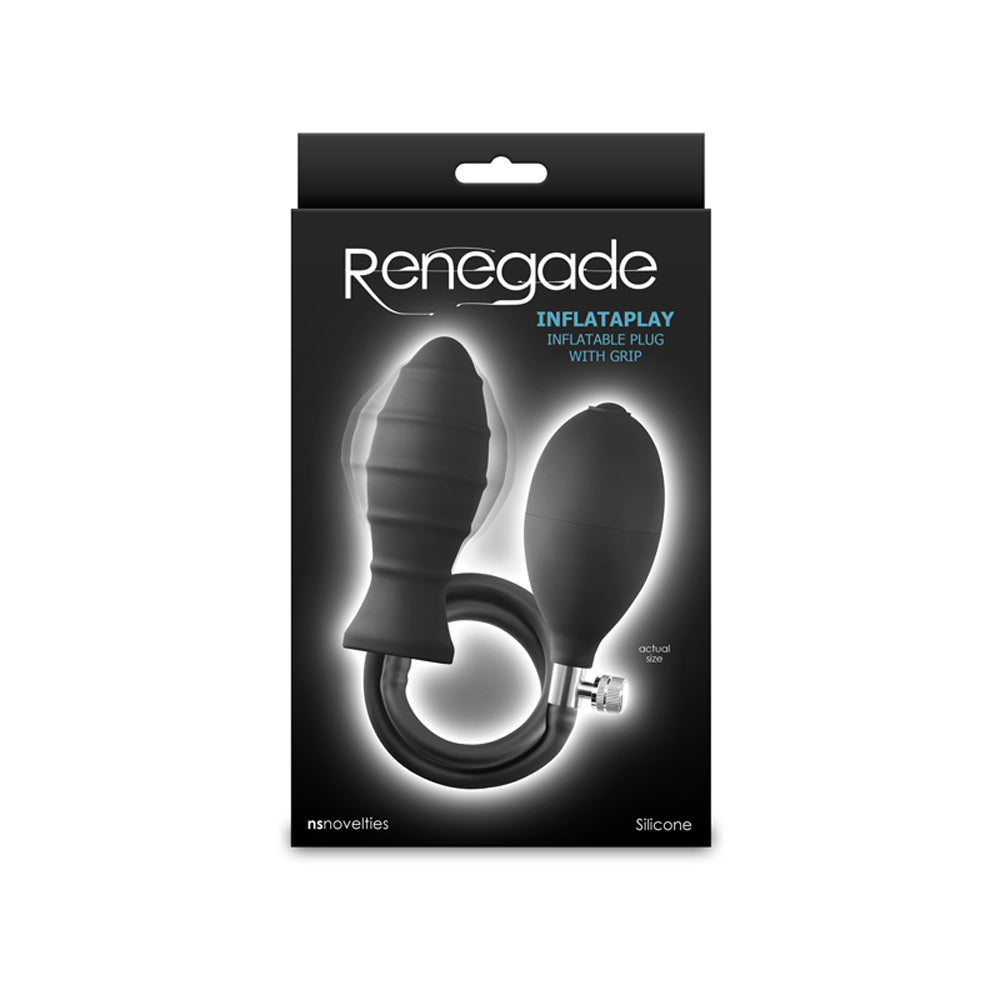 Renegade inflatable anal plug with pump and grip.