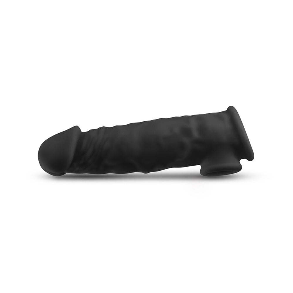 Black textured silicone sleeve with a realistic feel and ball-drop design.