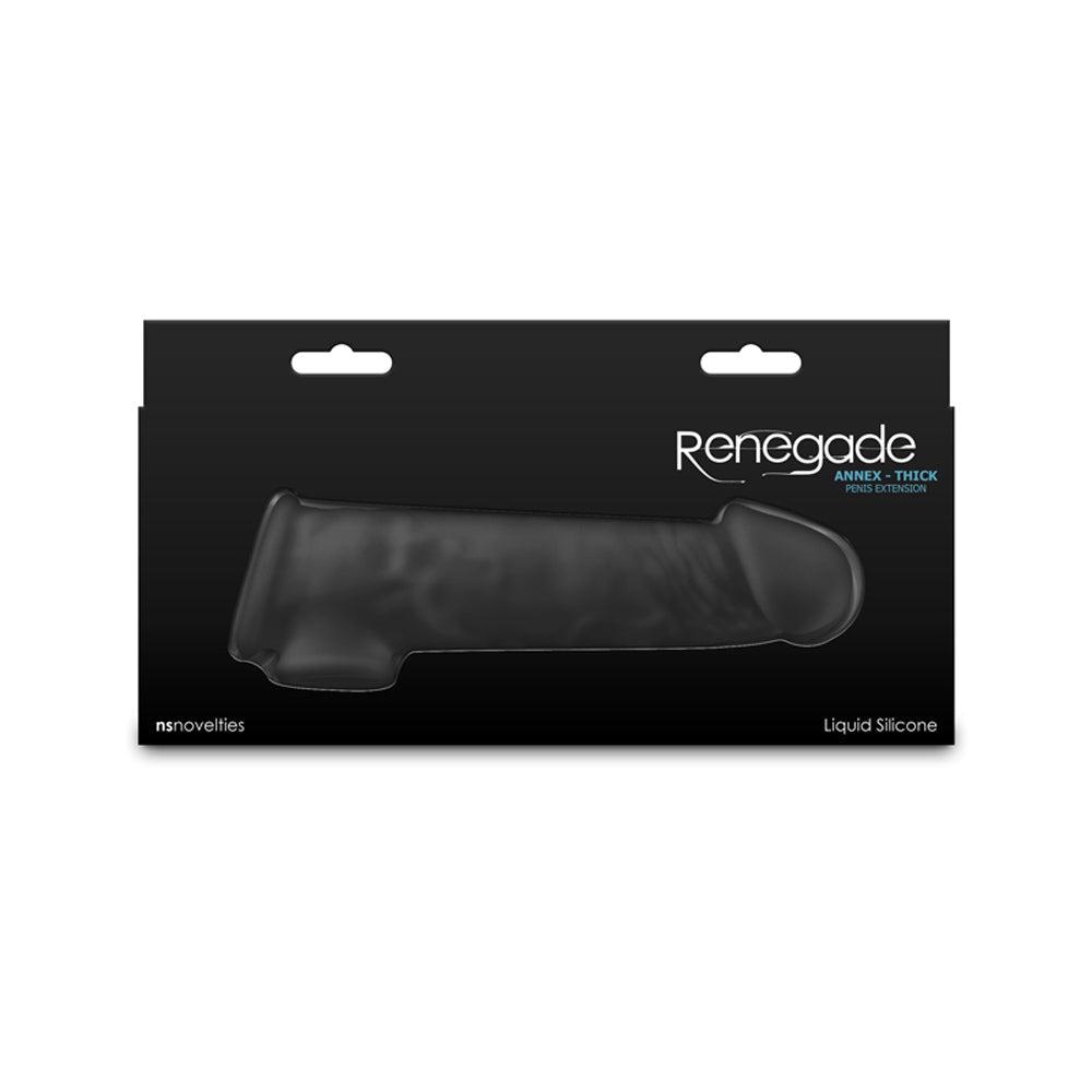 Black textured silicone penis extension sleeve by Renegade.