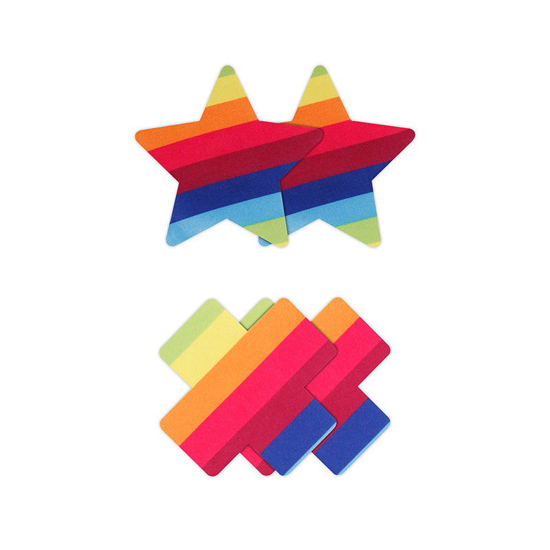 Rainbow pride star and cross nipple pasties.