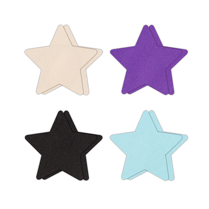 Four pairs of star-shaped adhesive nipple covers in assorted colors.