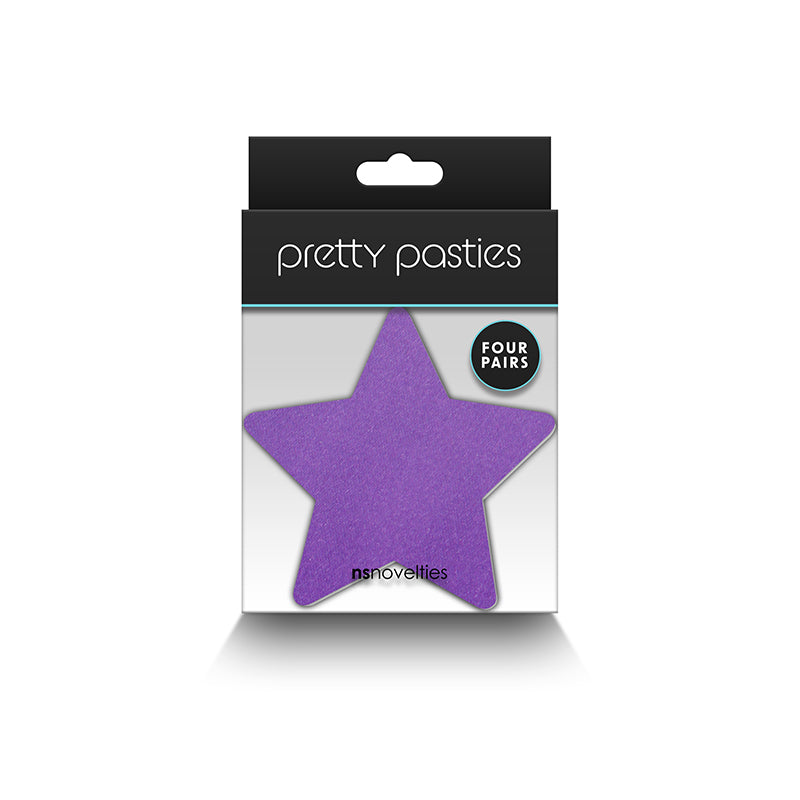 Purple star-shaped adhesive pasties in packaging.