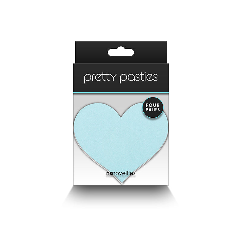 A package of light blue heart-shaped adhesive nipple covers.