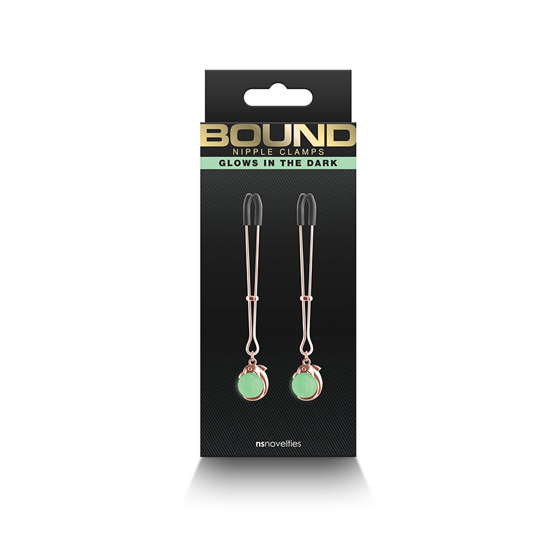 Glow in the dark adjustable nipple clamps with silicone tips.