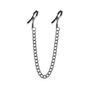 Adjustable gunmetal nipple clamps with silicone tips and a chain.
