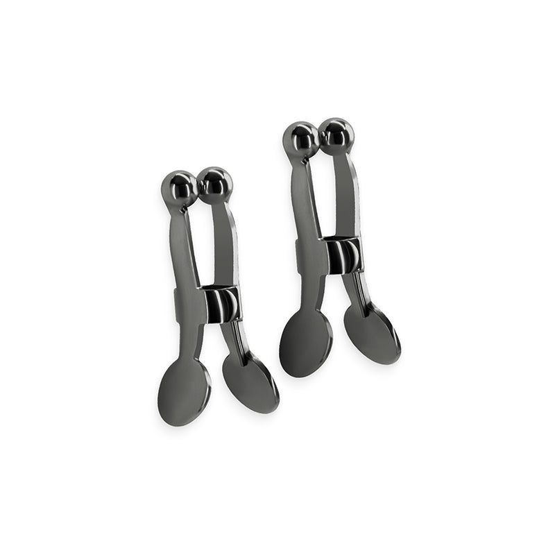 Gunmetal nickel-free metal nipple clamps with ball tips.